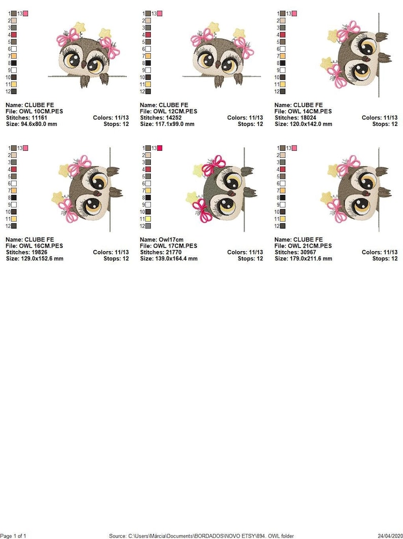 Owl Embroidery Design – Filled Animal Machine Pattern (Digital Download)
