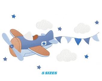 Plane embroidery designs - Airplane with flags and stars machine embroidery pattern - Baby boy file - Instant digital download pes jef dst