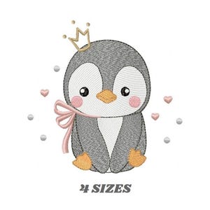 Borduurpatroon van een pinguïn met kroon - Winterdier (Direct te downloaden dst pes)