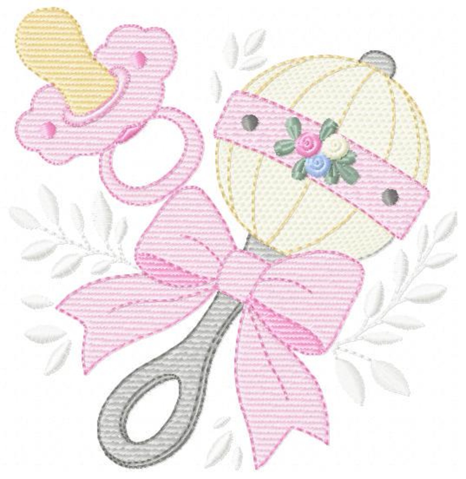 Baby Girl Rattle and Pacifier Embroidery Designs - Newborn Toy Machine ...