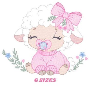 レース刺繍デザインの子羊 - 子羊の刺繍デザイン、機械刺繍パターン - 女の赤ちゃんの刺繍ファイル - 即時ダウンロード