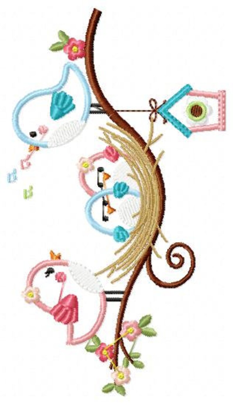 Birds Nest Embroidery Designs Bird Family Embroidery Design Etsy