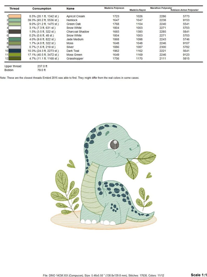 Dinosaur Embroidery Design – Brontosaurus Machine File (Digital Download)