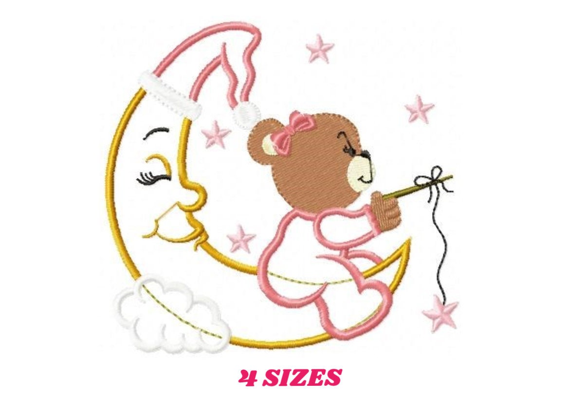 Bear Embroidery Designs Moon Embroidery Design Machine - Etsy Denmark