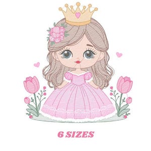 Princess with crown embroidery designs - Baby Girl embroidery design machine embroidery pattern - Girl with flowers - instant download pes