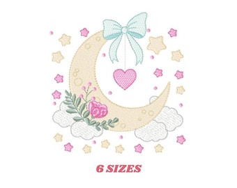 Baby Girl Moon Embroidery Design – Stars, Hearts, Flowers (Digital Download)