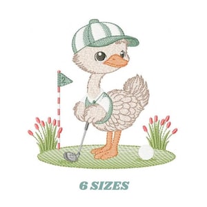 Golfing Ostrich Embroidery Design - Baby Boy Bird Pattern (Instant Download)