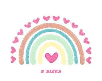 Boho Rainbow Embroidery Design – Hearts Machine Pattern (Digital Download)