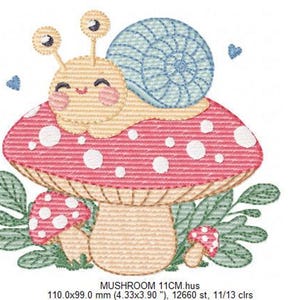 Snail on Mushroom Embroidery Design - Magical Garden File (Instant Download)