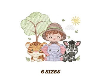 Safari Animals Embroidery Design - Baby Boy Pattern (Instant Download)