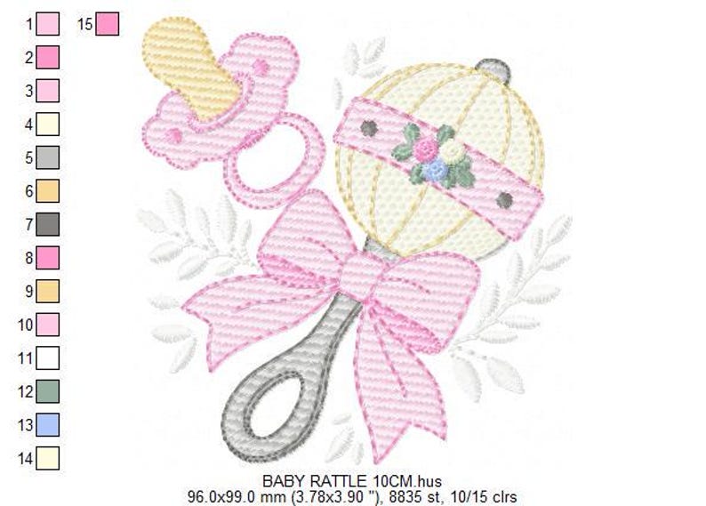 Baby Girl Rattle and Pacifier Embroidery Designs - Newborn Toy Machine ...