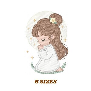 Praying Girl Embroidery Design – First Communion Pattern (Digital Download)