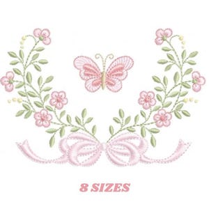 Floral Butterfly Machine Embroidery Design – Roses, Kitchen Towel Pattern (Instant Download)
