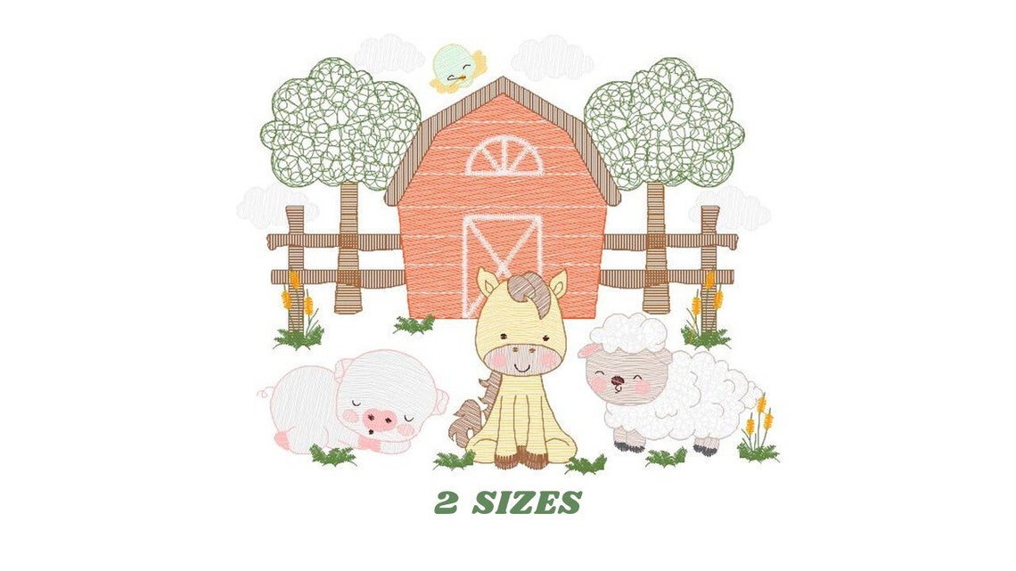 Barn Animals Embroidery Design Farm Fence Embroidery Designs - Etsy