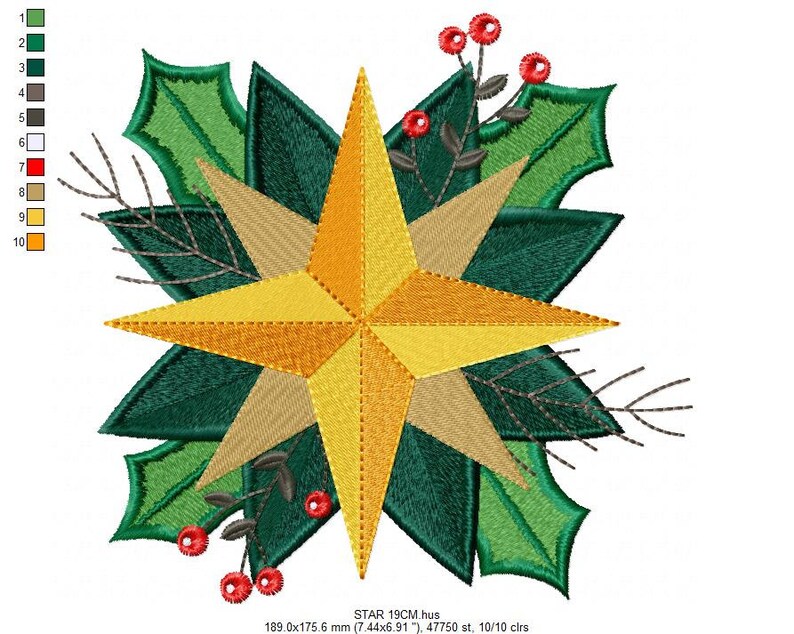 Christmas star embroidery designs xmas flower embroidery  etsy