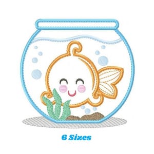 Golden Fish Applique Embroidery Design – Fishbowl Pattern (Instant Download)