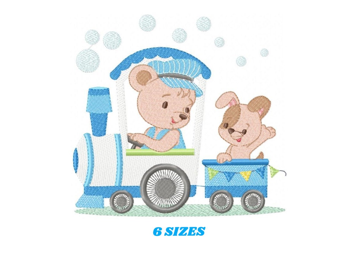 Bear With Train Embroidery Designs Bear Embroidery Design - Etsy Sweden