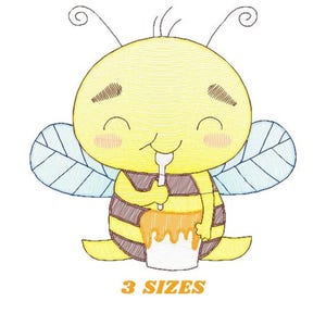 Bee Embroidery Design, Rippled Honey Insect Motif, Machine Digital File (3 Sizes)
