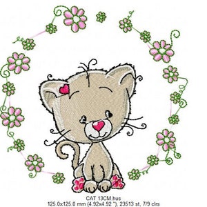 Cat Embroidery Design Cat With Flowers Embroidery Designs Machine ...