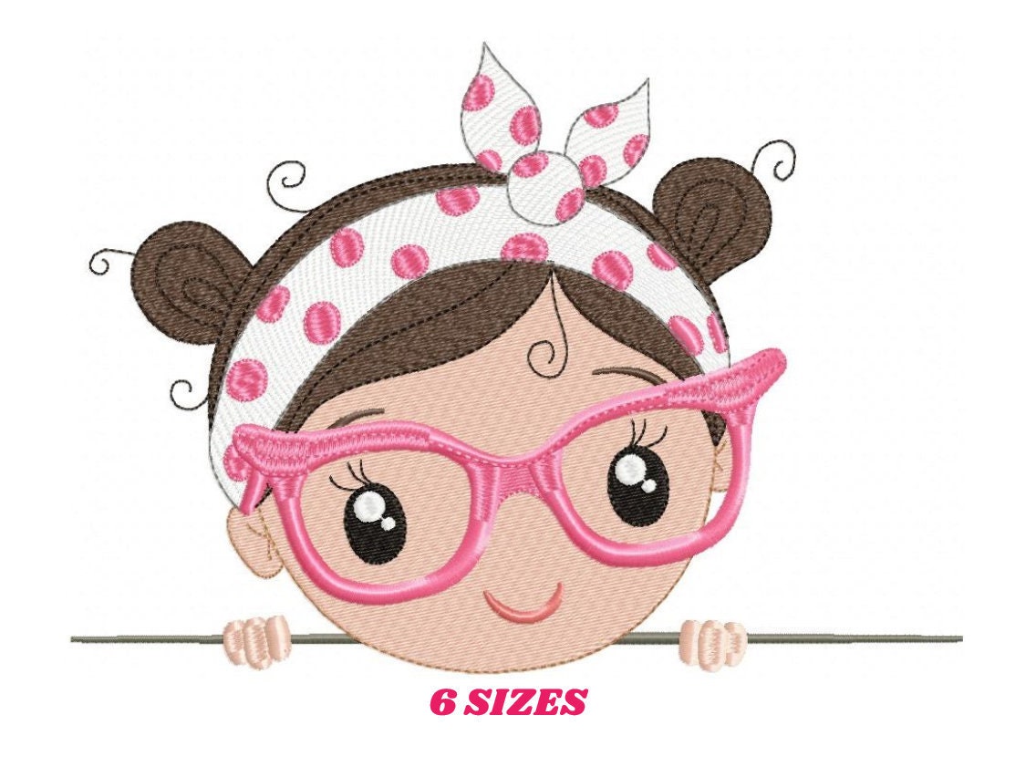 Girl with glasses embroidery designs - Baby girl embroidery design ma…