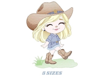 Cowgirl Embroidery Design – Farm Girl, Cowboy Hat (Digital Download)
