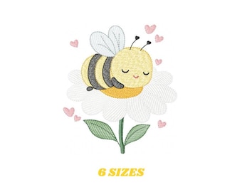 Bee Sleeping on Daisy Embroidery Design – Machine Embroidery Pattern (Digital Download)