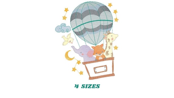 Bunny in a hot air balloon Machine Embroidery Design - 4 sizes