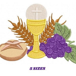 Eucharist embroidery designs - Communion embroidery design machine embroidery pattern - Catholic embroidery file - Grape Bread Wheat church