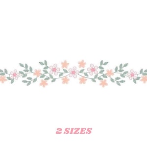 May include: A delicate floral design with pink and peach flowers and green leaves. The design is symmetrical and has a vintage feel. It is perfect for embroidery projects.