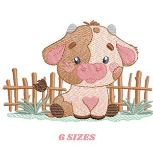Kawaii Ox Embroidery Design, Rippled Cow Pattern, Farm Animal Machine Embroidery (Digital Download)
