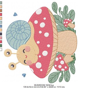 Snail on Mushroom Embroidery Design - Magical Garden File (Instant Download)