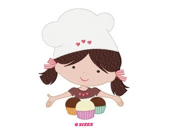 Diseño de bordado de niña pastelera – Patrón para máquina de cocina (PES DST EXP)