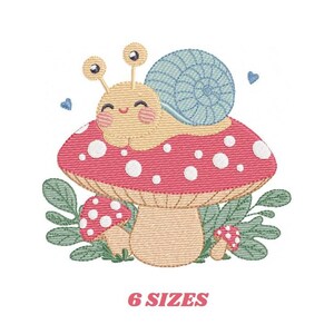 Snail on Mushroom Embroidery Design - Magical Garden File (Instant Download)