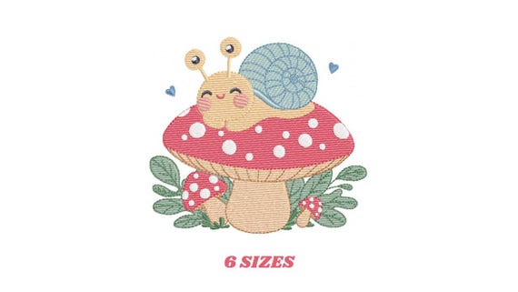 Snail on Mushroom Embroidery Design - Magical Garden File (Instant Download)