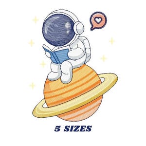 Desenho de bordado à máquina de astronauta - Saturno, estrela, foguete (download instantâneo)