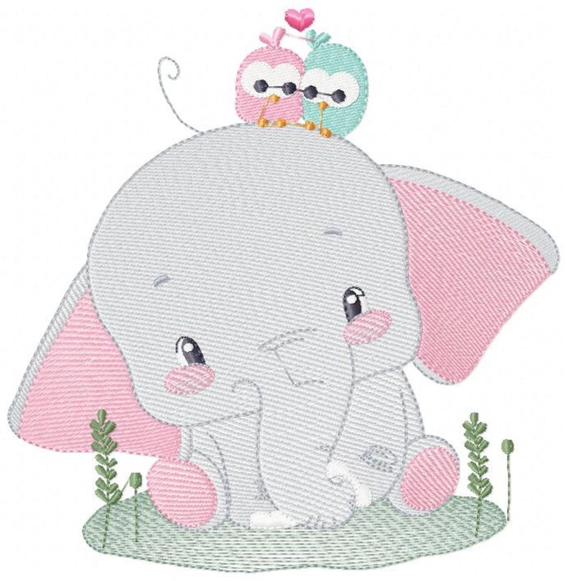 elephant with flowers pes Baby girl embroidery file Animal embroidery design machine embroidery pattern Elephant embroidery designs