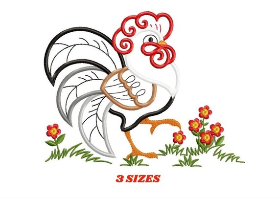 Rooster Applique Embroidery Design, Farm Embroidery File, Rustic Kitchen Towel Art