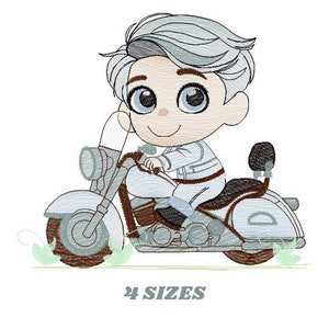 バイクの刺繍デザインを持つ男の子 - 男の子の刺繍デザイン機械刺繍パターン - バイク乗りバイカーチョッパーに乗るダウンロード