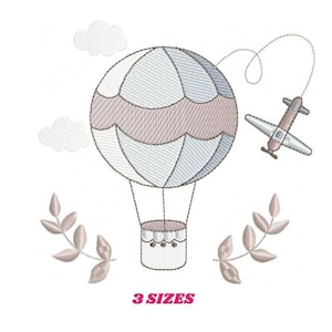 Hot Air Balloon Embroidery Design – Sky Clouds Pattern (Digital Download)
