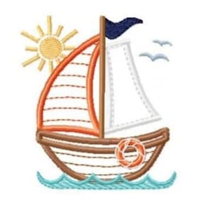 Ricamo con applicazione a forma di barca a vela – Motivo nautico (Download digitale)