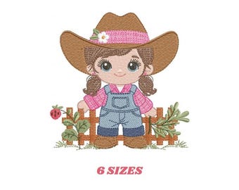 Cowgirl Machine Embroidery Design, Western Rippled Digital File