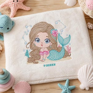 Mermaid Princess Embroidery Design, Baby Girl Machine Embroidery Pattern (Digital Download)