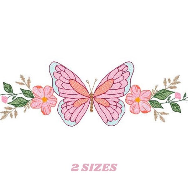 Butterfly  with Flowers embroidery designs - Butterfly embroidery design machine embroidery pattern - Kitchen Tea towel embroidery file