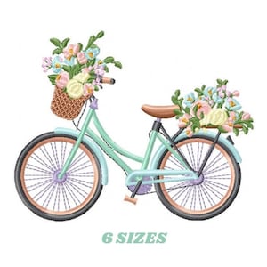 Floral Bicycle Embroidery Design – Flowers in Bike Basket Machine Pattern (Digital Download)