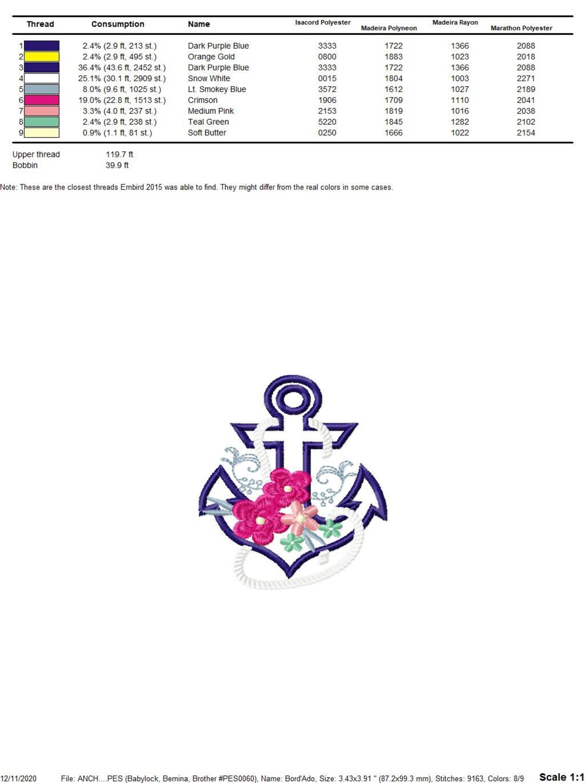 Anchor embroidery designs Anchor with flowers embroidery Etsy