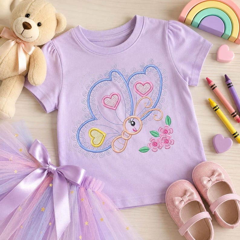 Butterfly Applique Embroidery Design – Baby Girl Animal Machine Pattern (Digital Download)
