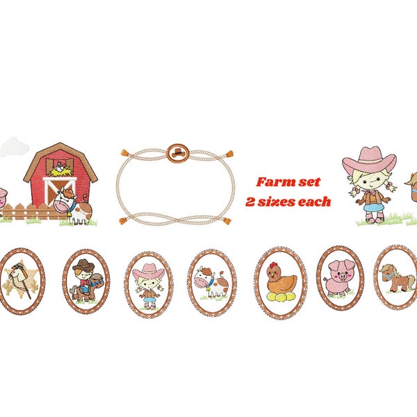 Farm embroidery designs - Cowboy embroidery design machine embroidery pattern - Cowgirl embroidery file - cow horse embroidery barn animals