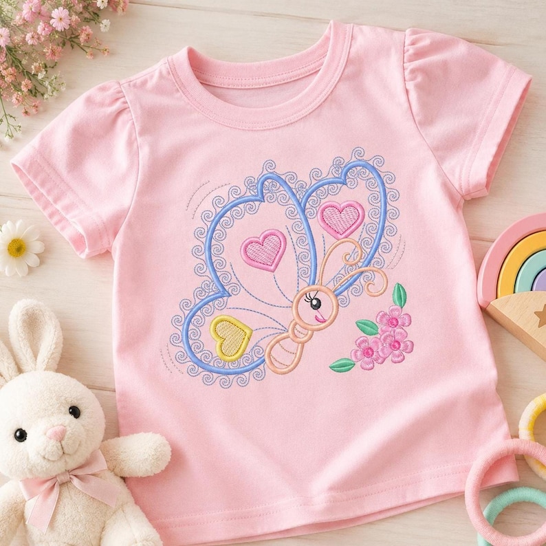 Butterfly Applique Embroidery Design – Baby Girl Animal Machine Pattern (Digital Download)
