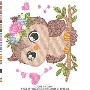 Floral Owl Machine Embroidery Design - RIPPLED, 6 Sizes (Instant Download)
