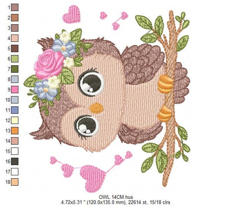 Floral Owl Machine Embroidery Design - RIPPLED, 6 Sizes (Instant Download)